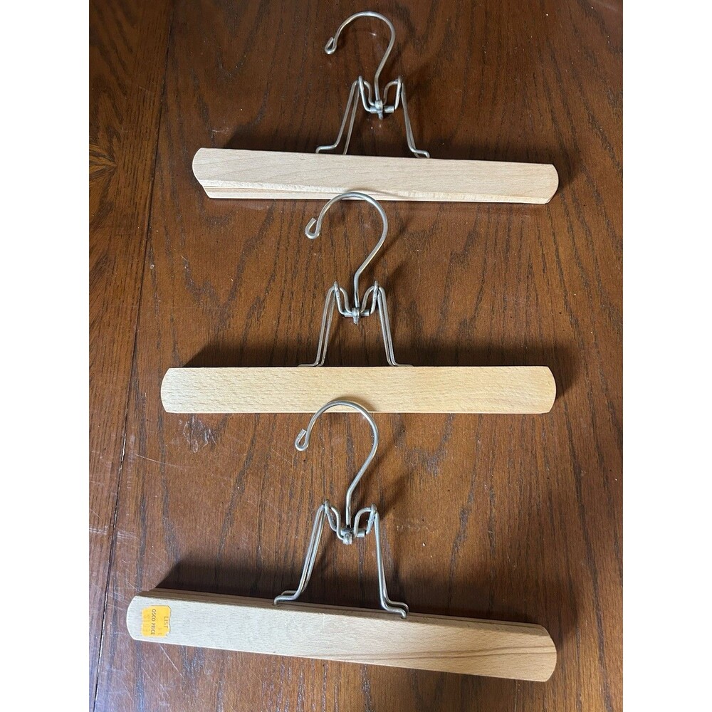 3 Vintage Wooden Trouser hangers 11inch Unbranded